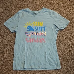 Blue Graphic Tee with Colorful Print